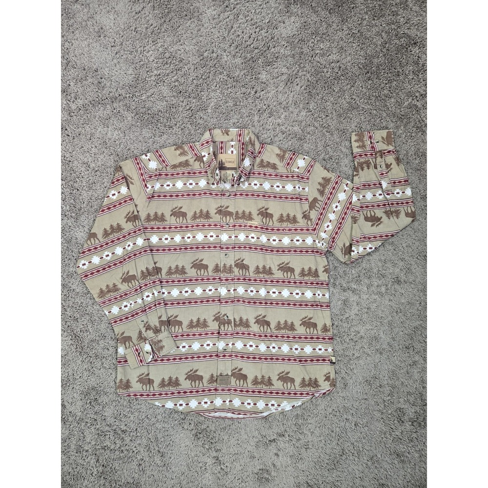OutdoorLife Button-Down Shirt Brown Moose Tree Graphic Print Mens‎ Size Medium
